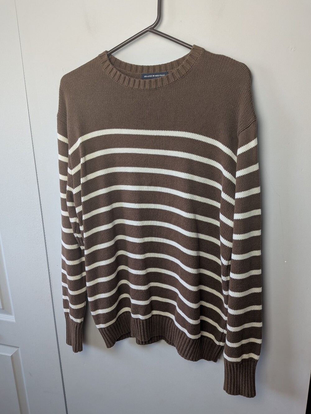 BRANDY MELVILLE Women Stripes Crewneck Crochet Long Sleeve One Size Loose Fit